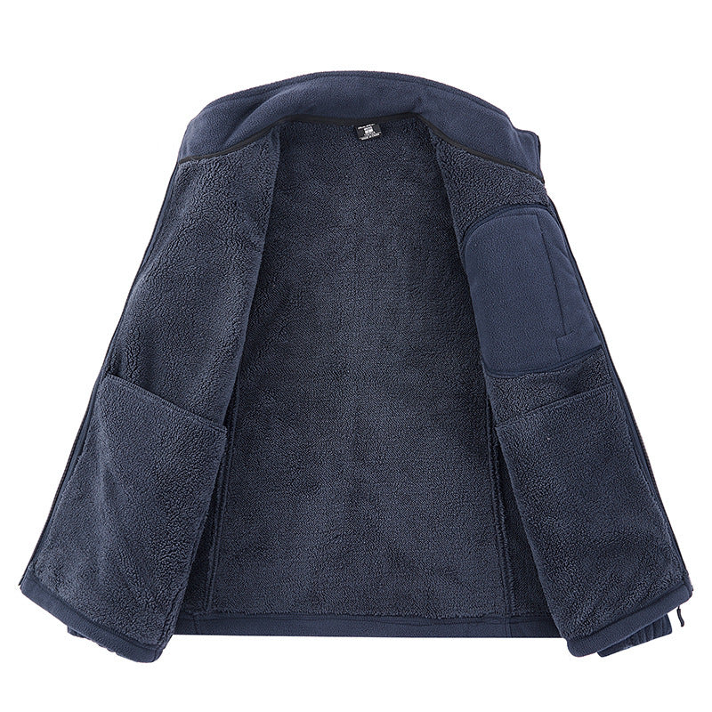 Mens Thickened Fleece Multi-Pocket Casual Jacket